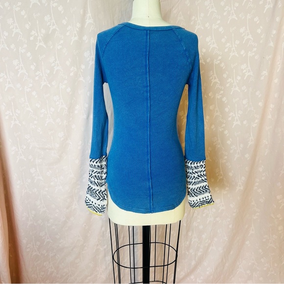 Free People Apres Ski Blue Waffle Knit Long Sleeve Button Front Layering Shirt - Picture 7 of 9